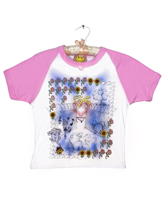 Lauren Freedman x LiFER tornado alley pink sleeve baby tee